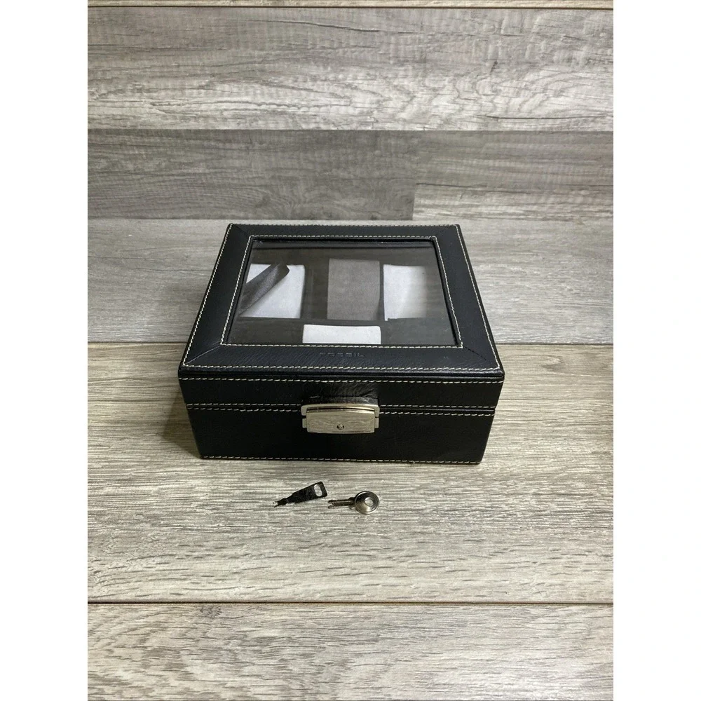 Fossil Watch Display Case Jewelry Box Organizer Storage Container Holder Black
